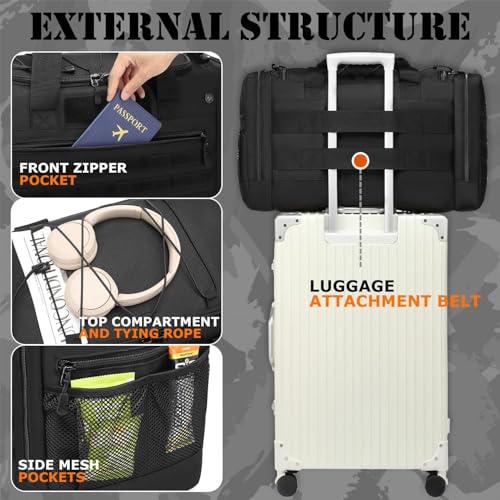 65L Extra Large Duffle Bag for Men & Women - Military Tactical Gym Bag - color: Black, size: 65L
