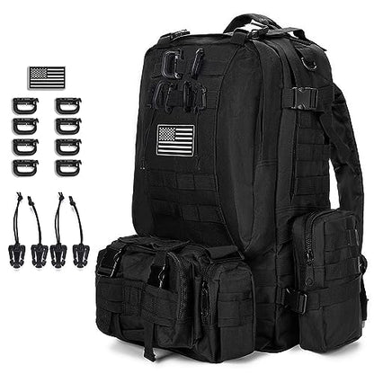 Large Military Tactical Backpack for Men, 40-50L Backpacks for Women, Bug out Bag Army 3 Days Assault Pack Bags Rucksack with Molle System Black - color: Black