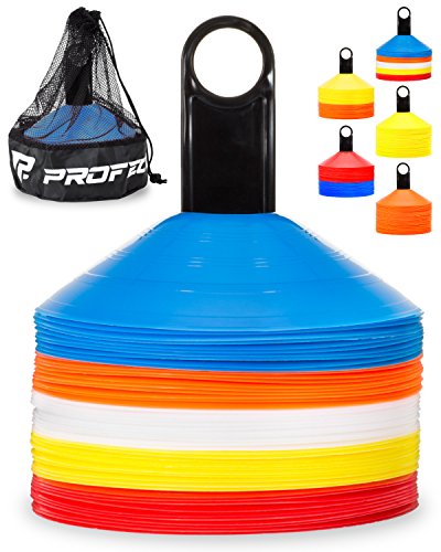 Pro Disc Cones Set of 50 - Agility, Soccer, Sports Training - color: Multi Color (Orange, Yellow, Blue, White and Red)