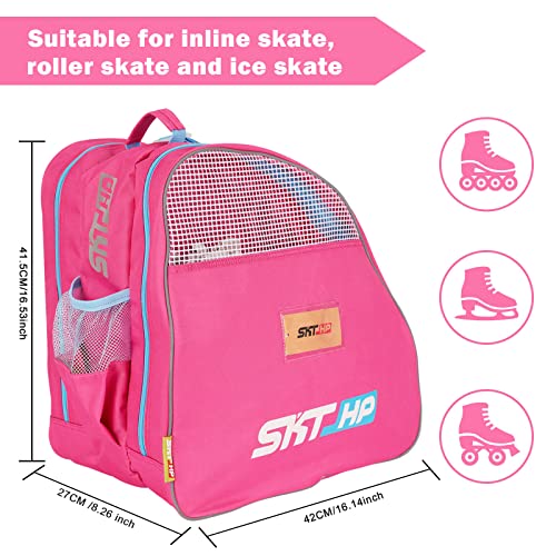 Roller Skate Bag with Adjustable Shoulder Strap for Kids and Adults to Hold Inline Skates and Knee Pads - color: B Pink