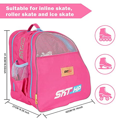 Roller Skate Bag with Adjustable Shoulder Strap for Kids and Adults to Hold Inline Skates and Knee Pads - color: B Pink