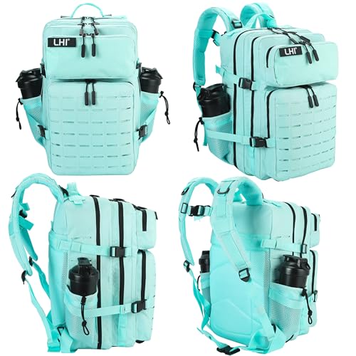 LHI Tactical Military Backpack for Men 25L/45L Large Molle Army Assault Pack 3 Day Hiking Rucksack With Bottle Holder - color: Green, size: 45L