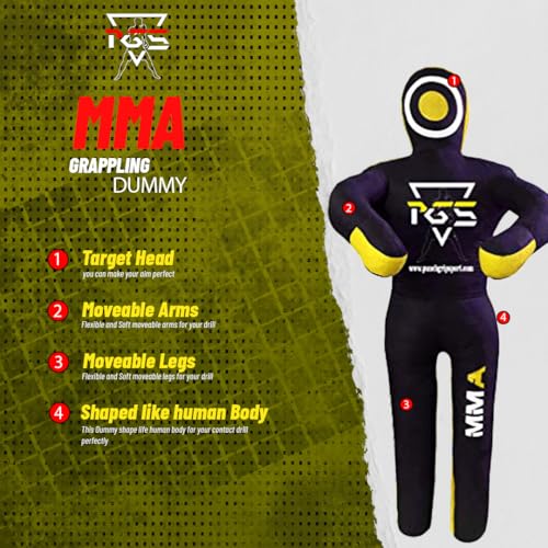 MMA Grappling Dummy Brazilian JIU Jitsu BJJ Punching Bag for Self Defense Wrestling Judo Karate Boxing Throwing Submission Standing Position - UNFILLED - color: Black Yellow, size: 5FT / 59"