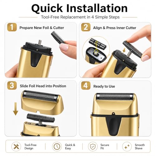 Replacement Foil Blade Compatible with BaBylissPRO UV Metal Single Shaver - color: Gold-2 Packs