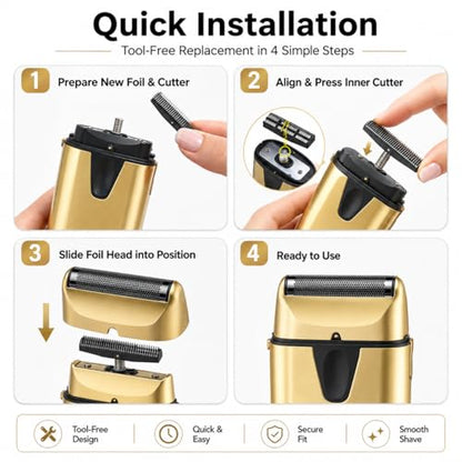 Replacement Foil Blade Compatible with BaBylissPRO UV Metal Single Shaver - color: Gold-2 Packs