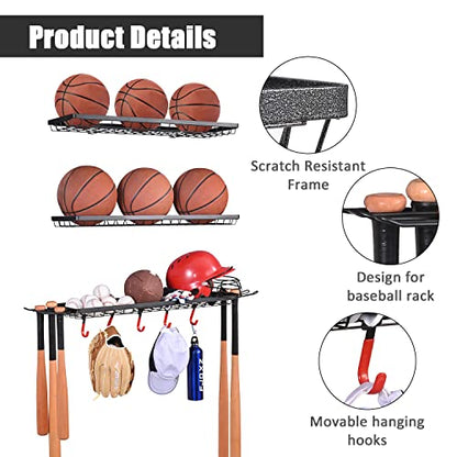Mythinglogic 3-Piece Wall Mount Ball Storage and Sports Equipment Organizer
