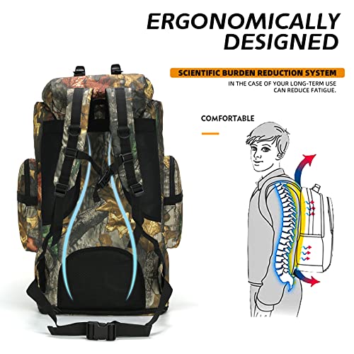100L Hiking Camping Backpack MOLLE Rucksack Waterproof Traveling Daypack Durable High-Performance Backpack for Backpacking (Leaf camo100L) - color: Leafcamo