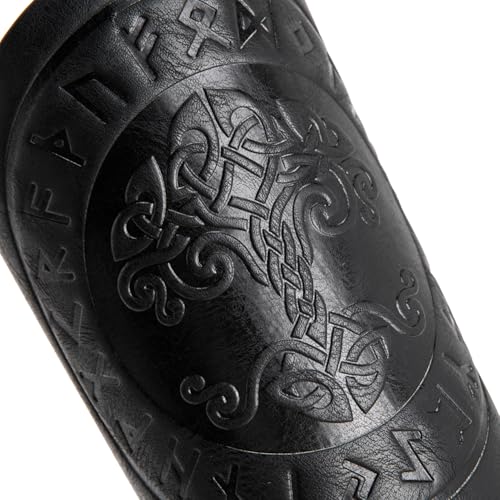 Leather Bracers for Men - Viking Embossed Medieval Arm Archery Guard Gauntlet Costumes - color: Hbr059-tree Black