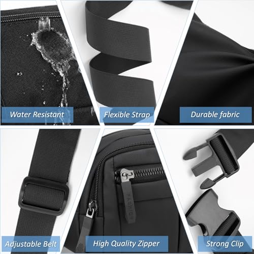 Large Fanny Pack for Men and Women, Crossbody Waist Bag with 4 Zipper Pockets Easy Carry Any Phone, Fashion Waist Pack with Adjustable Strap for Travelling, Hiking, Cycling, Running - Black - color: Black