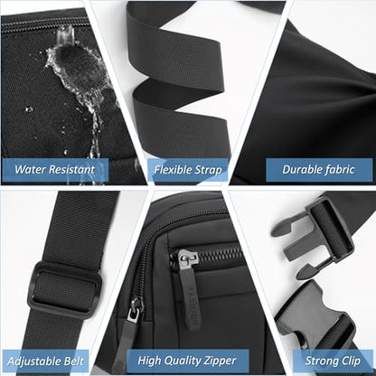 Large Fanny Pack for Men and Women, Crossbody Waist Bag with 4 Zipper Pockets Easy Carry Any Phone, Fashion Waist Pack with Adjustable Strap for Travelling, Hiking, Cycling, Running - Black - color: Black