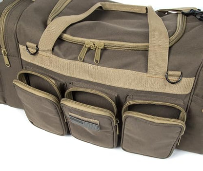 Heavy Duty Range Duffel Quality Tactical Gear Travel Sports Equipment Gym Bag Lockable Zippers with US Flag Patch (27" Khaki) - size: 27" Khaki