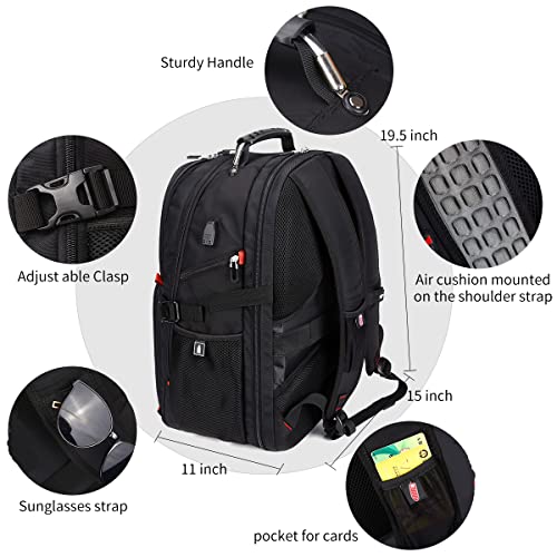 SHRRADOO Extra Large Travel Laptop Backpack for Men, Work College Backpacks - color: Black