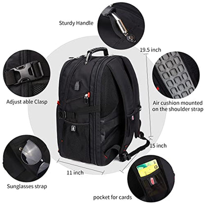 SHRRADOO Extra Large Travel Laptop Backpack for Men, Work College Backpacks - color: Black