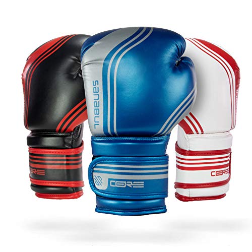 Sanabul Core Gel Training Boxing Gloves for Men and Women Advanced Muay Thai and Kickboxing Gloves Heavy Bag & Boxing Sparring - color: Blue/Silver, size: 8 oz