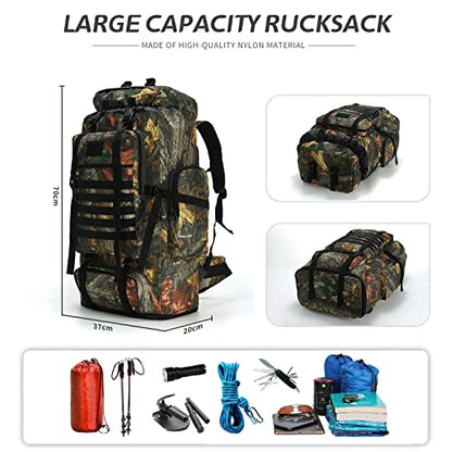 100L Hiking Camping Backpack MOLLE Rucksack Waterproof Traveling Daypack Durable High-Performance Backpack for Backpacking (Leaf camo100L) - color: Leafcamo