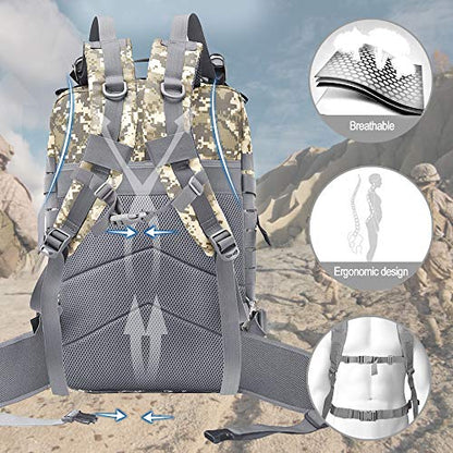 EMDMAK Military Tactical Backpack, 42L Large Military Pack Army 3 Day Assault Pack Molle Bag Rucksack - color: Acu