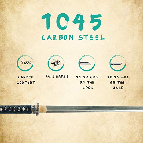 Katana Samurai Sword, 1045 Carbon Steel, Hand Forged, Full Tang - color: Katana Waves