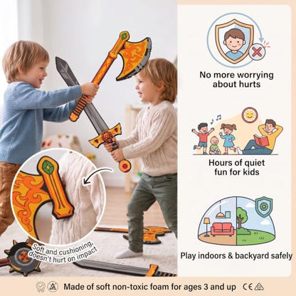 Foam Swords Weapons Toy 5 Set, 17 inch, Kids Boys Gift
