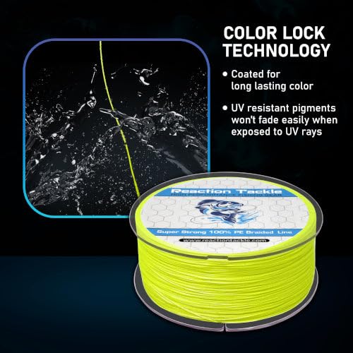Reaction Tackle Braided Fishing Line, Pro Grade Braid, Fresh and Saltwater - color: Hi Vis Yellow, size: 6 Lb (300 Yards)