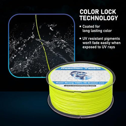 Reaction Tackle Braided Fishing Line, Pro Grade Braid, Fresh and Saltwater - color: Hi Vis Yellow, size: 6 Lb (300 Yards)