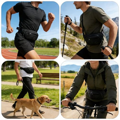 Large Fanny Pack for Men and Women, Crossbody Waist Bag with 4 Zipper Pockets Easy Carry Any Phone, Fashion Waist Pack with Adjustable Strap for Travelling, Hiking, Cycling, Running - Black - color: Black