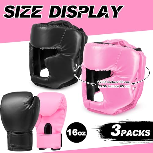 Kanayu 3 Pcs Boxing Headgears 3 Pair Gloves Set - color: Black, White, size: Adult