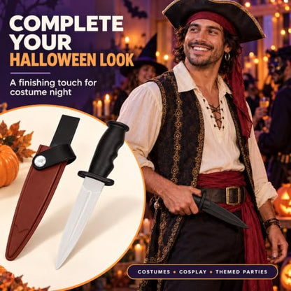 TIETHEKNOT Rubber Dagger Safe Fake Prop Knife with Sheath Harmless Cosplay Accessory Halloween props 10.5 Inch Length (brown) - color: brown