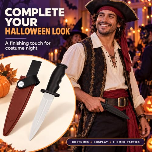 TIETHEKNOT Rubber Dagger Safe Fake Prop Knife with Sheath Harmless Cosplay Accessory Halloween props 10.5 Inch Length (red) - color: Red