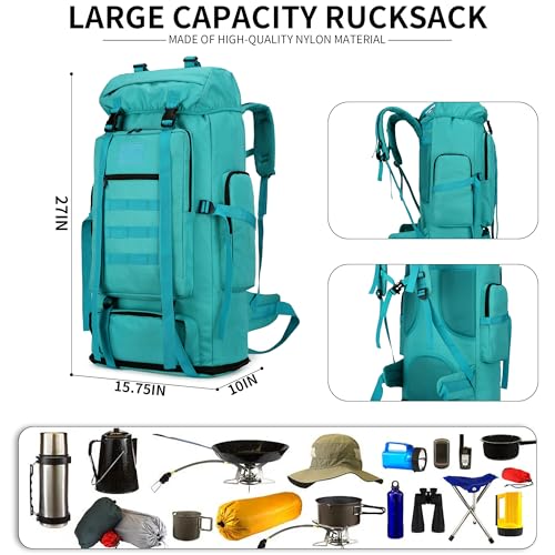 100L Hiking Camping Backpack MOLLE Rucksack Waterproof Daypack (LakeBlue) - color: Lakeblue