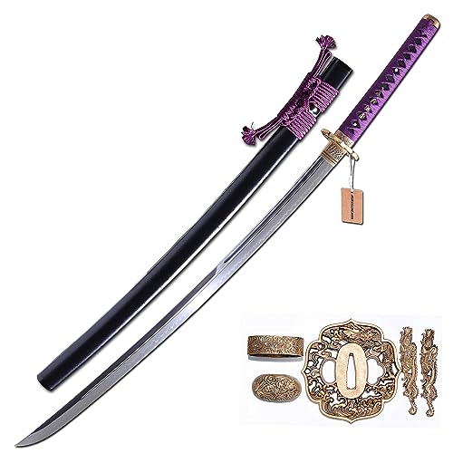 MURASAME Katana Sword 41" T10 Steel Clay Tempered Razor Sharp Blade Full Tang Handmade - color: Seawater Dragon
