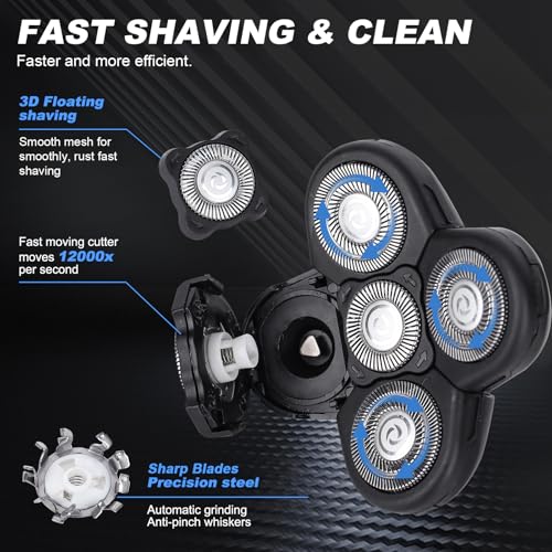 5D Blades Shaver Replacement Heads,Head Electric Razor Shaving Compatible with Frbid Replacement Blades Shaver kit for Bald Men with 3 Cleaning Brush, 3 Pack by Plantarecover - color: Bhc3