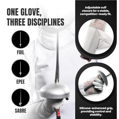 Fencing Glove, 3-Weapon Washable, Pro-Grip Silicone Design, Foil Epee and Saber, Competition Approved - size: 8.5