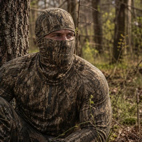 Lightweight Hunting Balaclava Camo Face Mask with Mesh Panel - color: Bark Ridge