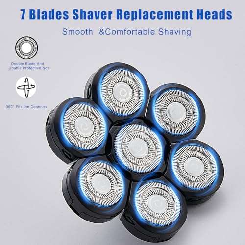 7-Blade Replacement Shaver Heads for Bald Head & Face,2-Pack - color: Black 7 Head/2pcs