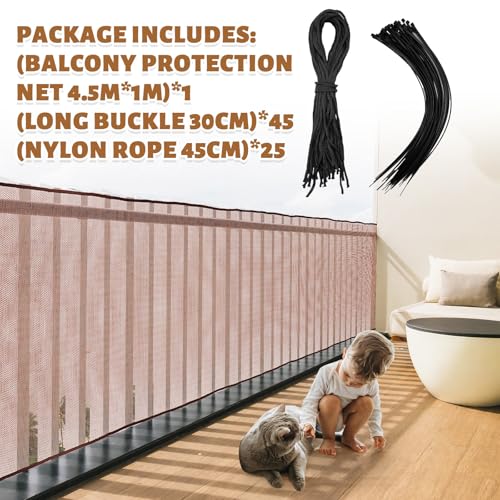 Hosuly Banister Guard Balcony Netting, 15 x 3.3 ft, Brown, 1 Set - color: Brown, size: 15 x 3.3 ft