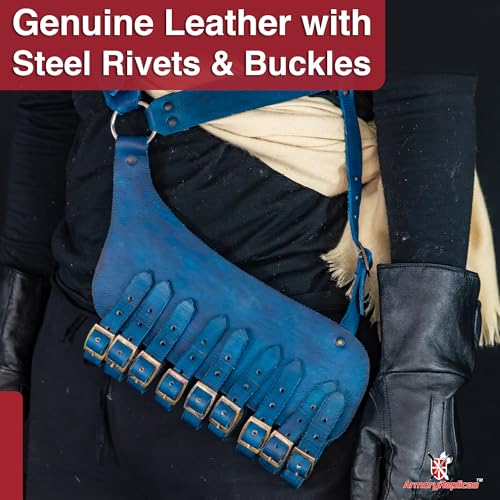Armory Replicas Handcrafted Rigid Nature Right-Handed Leather Rapier Sword Frog Belt with Adjustable Fit - color: Blue