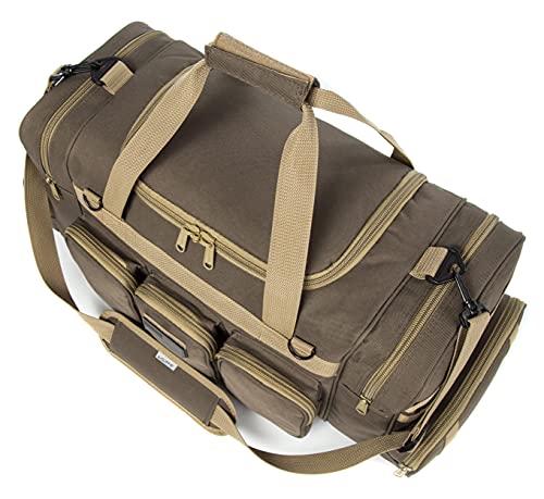 Heavy Duty Range Duffel Quality Tactical Gear Travel Sports Equipment Gym Bag Lockable Zippers with US Flag Patch (27" Khaki) - size: 27" Khaki
