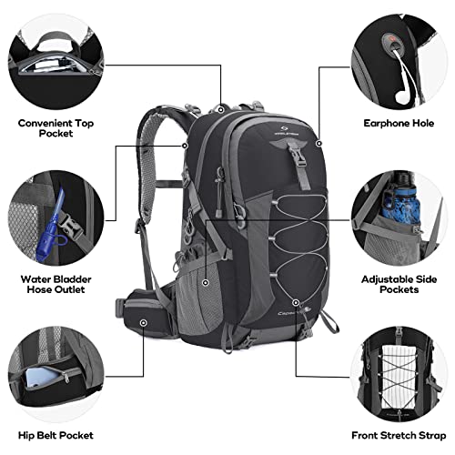 Maelstrom 40L Hiking Backpack, Lightweight Camping Daypack with Rain Cover - color: Black, size: 40l