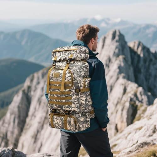 JUMAHE 80L 2-Pack Hiking Backpack for Men with Sling Tactical Backpack - Rucksack Molle Military Tactical Waterproof Lightweight Camping Backpack 3 Day Assault Pack for Travel, Climbing, Backpacking - color: 80l Grey - Pro(900d Fabric) + Sling Bag Bundle,