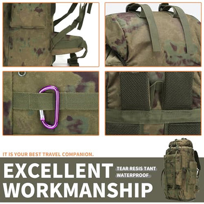 100L Hiking Camping Backpack MOLLE Rucksack Waterproof Daypack (RuinGreen) - color: Ruingreen