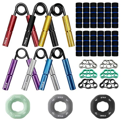 Grip Strength Trainer Set, 50-300LB Grip Strength Trainer, Finger Exerciser, Forearm Strengthener 15-Piece Kit With Hand Forearm strengthener 12 Pack - Hand Grip Strengthener Targeted Strength, Relief & Recovery