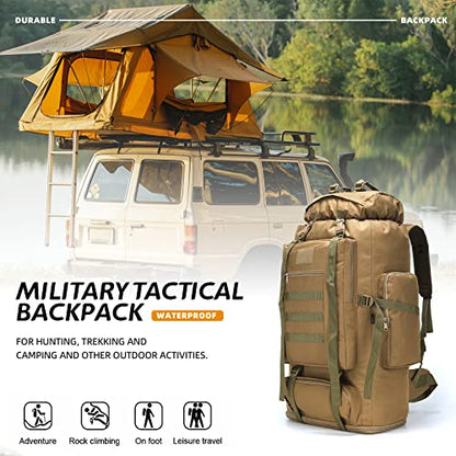 100L Hiking Camping Backpack MOLLE Rucksack Waterproof Daypack for Traveling (Khaki) - color: Khaki