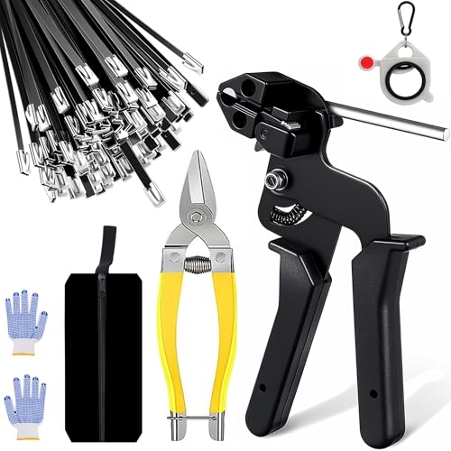Stainless Steel Cable Tie Gun & 100pcs 12in Black Metal Zip Ties - color: 100pcs Black Kit