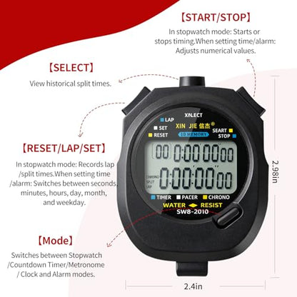 2 Pack Multi-Function Electronic Digital Sports Stopwatch Timer with 10-Lap Split Timing and Dual Row Display, Ideal for Sports Coaches and Referees