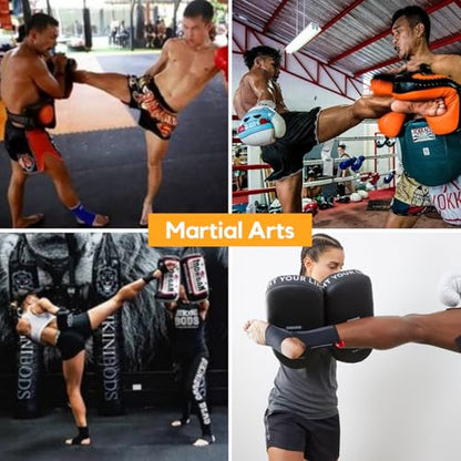Martial Arts Kicking Shield Pad for Muay Thai, Taekwondo Football, Basketball, Hockey Training - Denser Foam, High-Density PU Leather Cover - color: Blue Shield