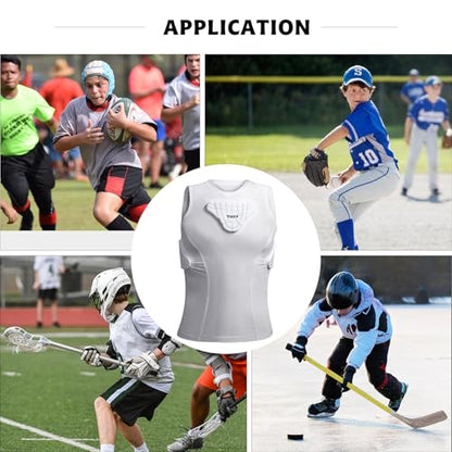 Youth Padded Compression Shirt Vest Rib Chest Protector Football Baseball - color: Padded Vest White, size: Large