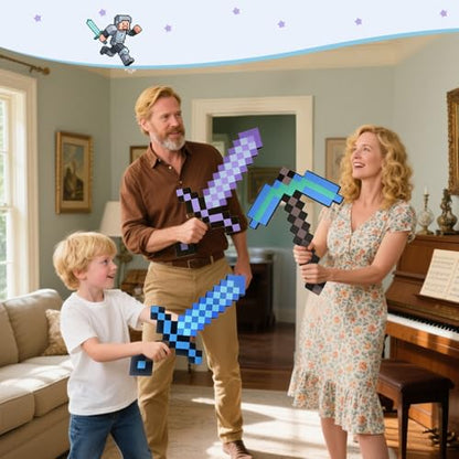 QRT Foam Sword and Pickaxe Set Kids Role Play Toys for Halloween, Cosplay Video Game Parties (Purple Pickaxe Sword) - color: Purple