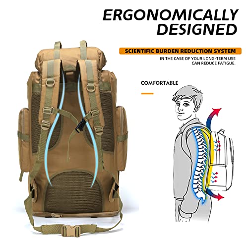 100L Hiking Camping Backpack MOLLE Rucksack Waterproof Daypack for Traveling (Khaki) - color: Khaki