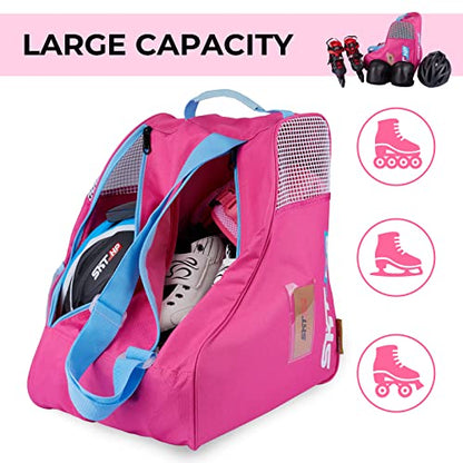Roller Skate Bag with Adjustable Shoulder Strap for Kids and Adults to Hold Inline Skates and Knee Pads - color: Pink