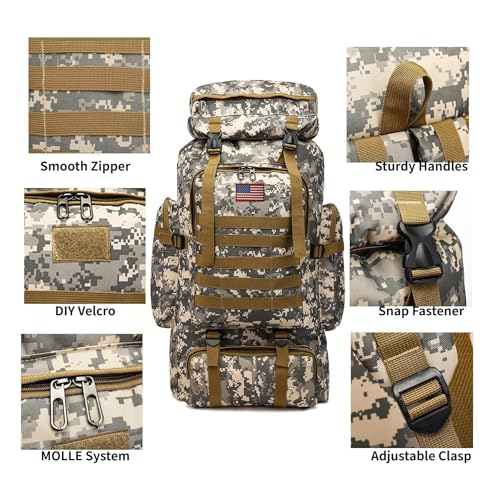 JUMAHE 80L 2-Pack Hiking Backpack for Men with Sling Tactical Backpack - Rucksack Molle Military Tactical Waterproof Lightweight Camping Backpack 3 Day Assault Pack for Travel, Climbing, Backpacking - color: 80l Grey - Pro(900d Fabric) + Sling Bag Bundle,